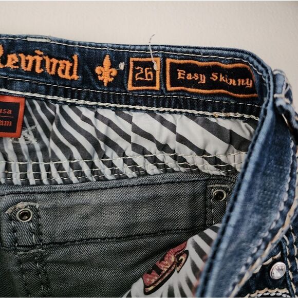 Rock Revival Sapphire Jeans 26 Easy Skinny Thick Stitch Embellished - Picture 3 of 7